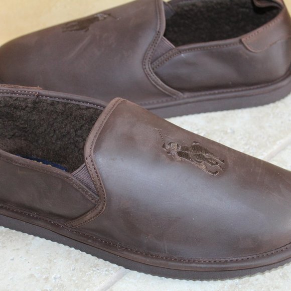 NIB MEN\'S POLO RALPH‎ LAUREN LEATHER SLIPPERS BROWN main image 8